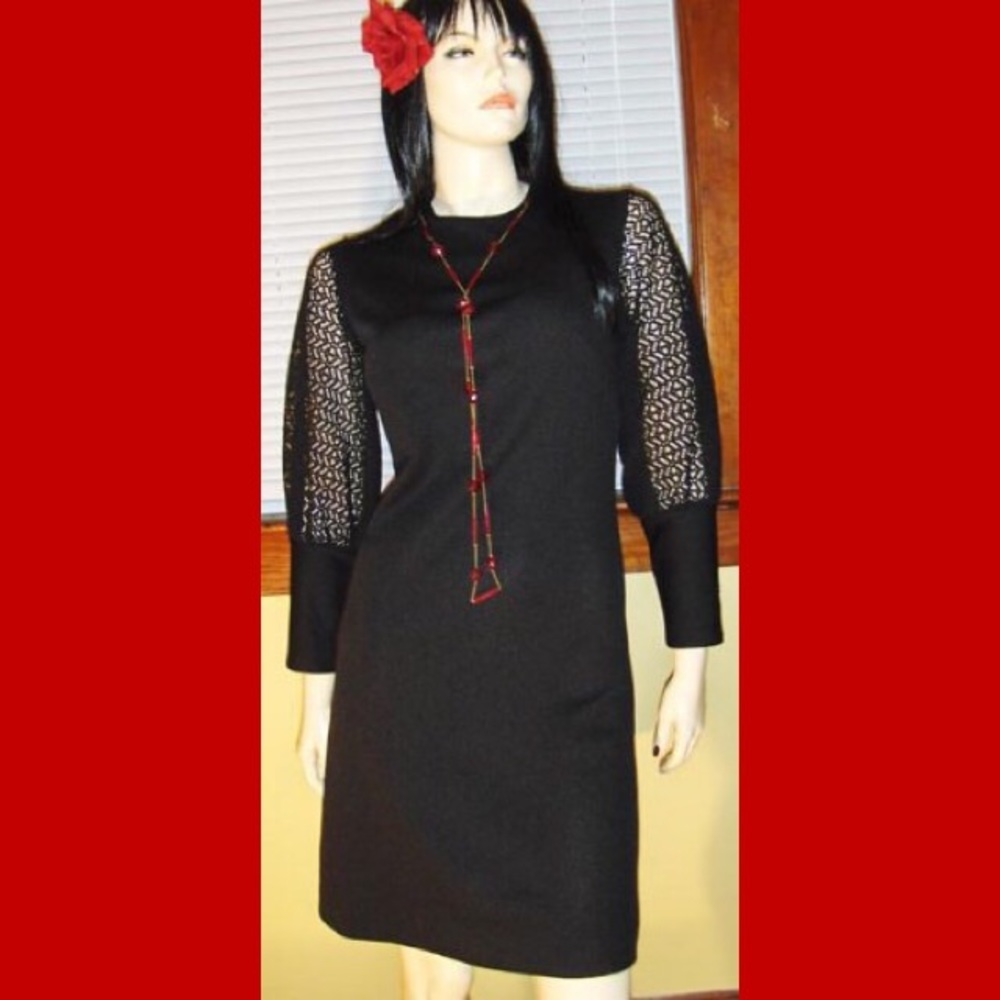 MOD GOTH PUFF SLV VTG 60s Black Whimsygoth Mini Dress
